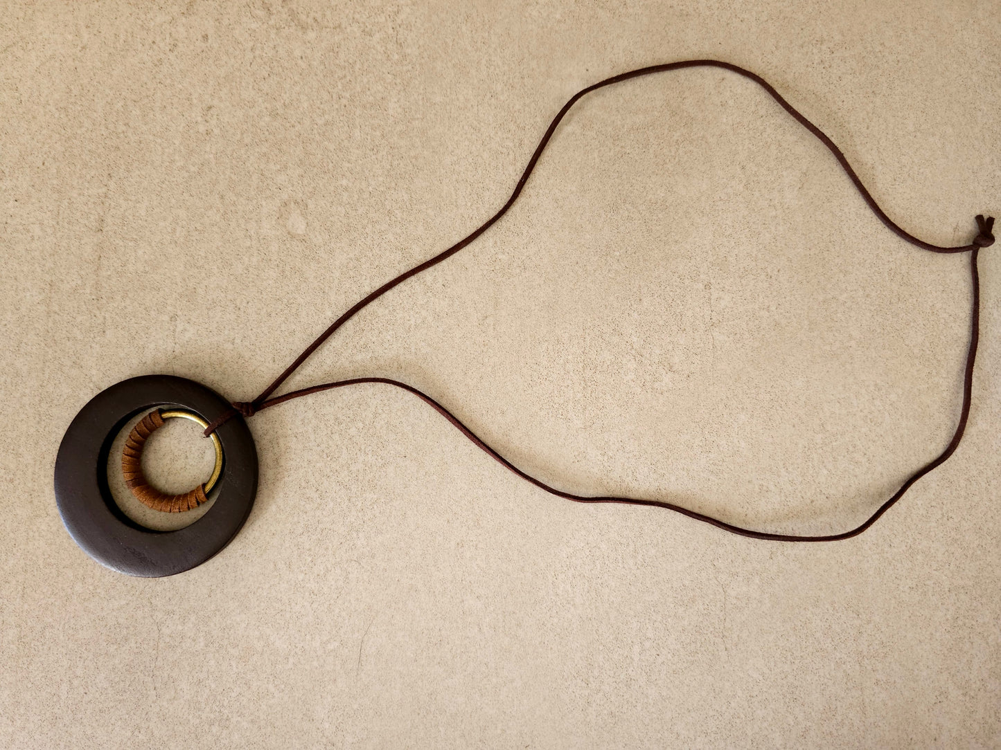 Timeless Circle Necklace with Dark Brown Wooden Pendant