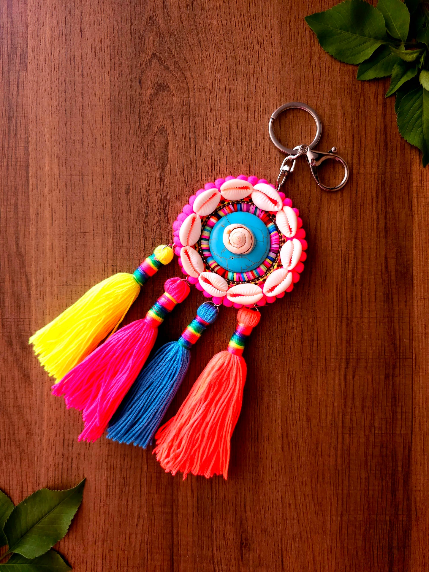 Coastal Harmony Boho Keychain with Colorful Tassels