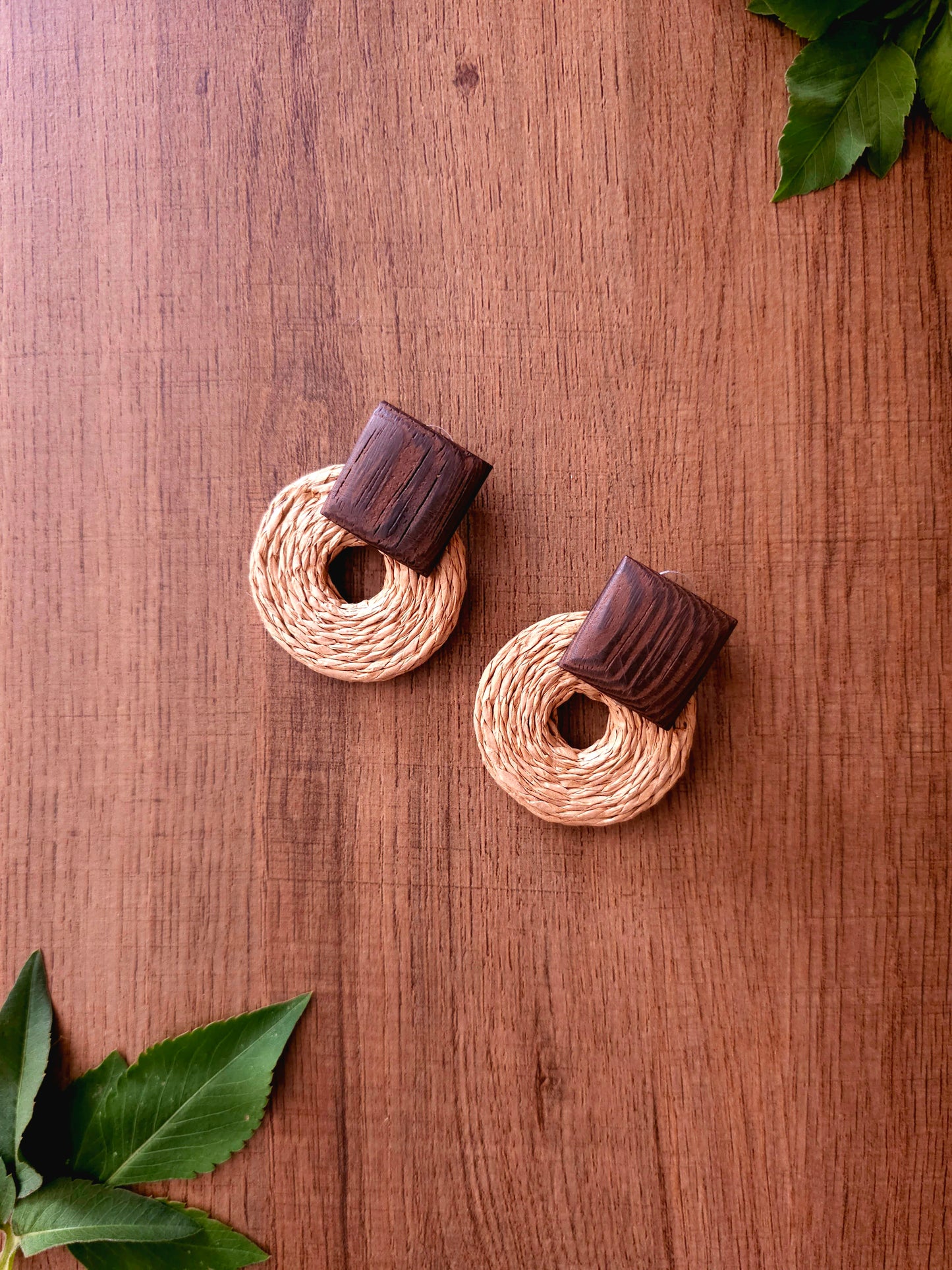 Rustic Harmony Earrings with Natural Fibers and Wooden Accent