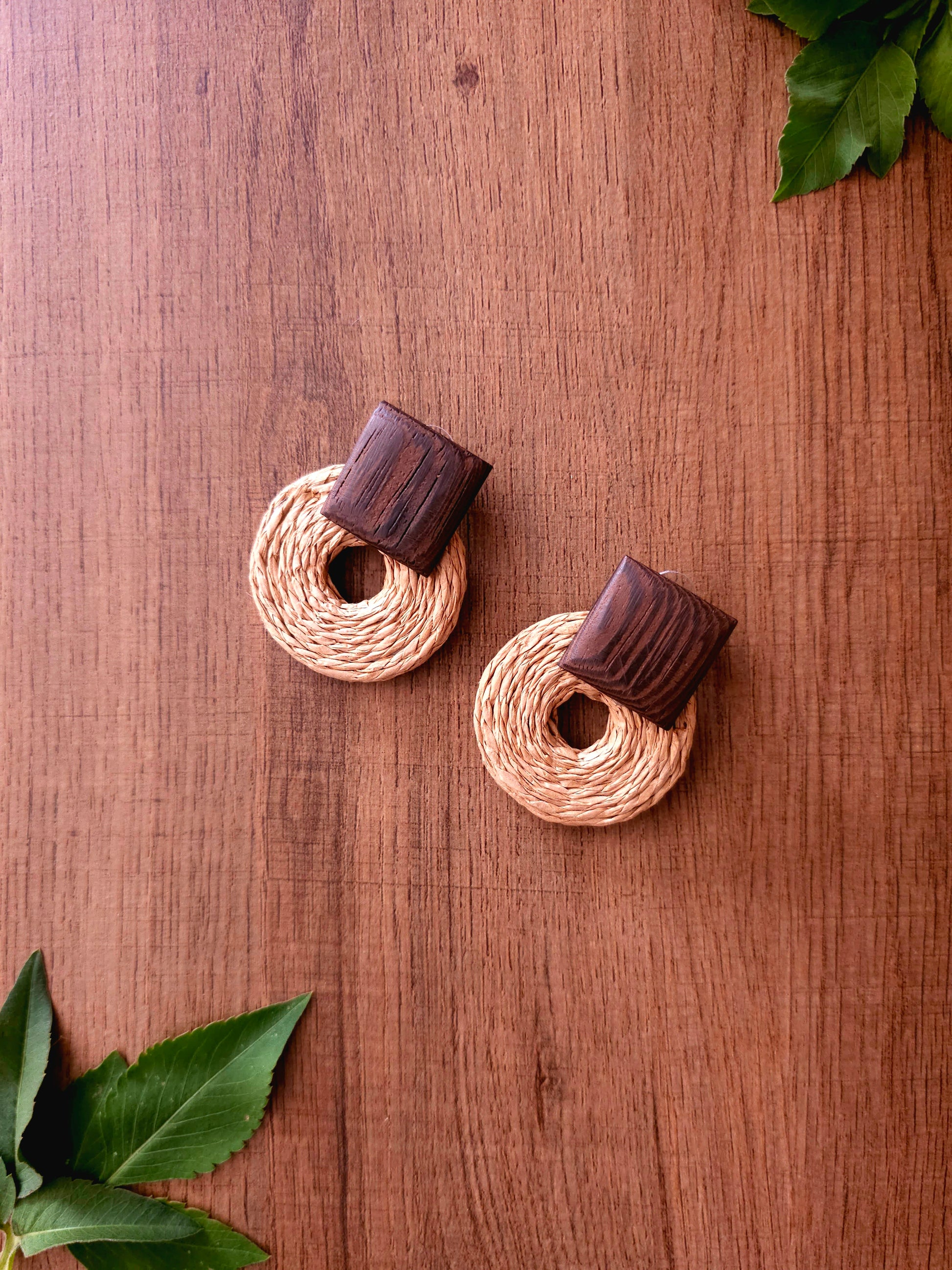 Rustic Harmony Earrings with Natural Fibers and Wooden Accent