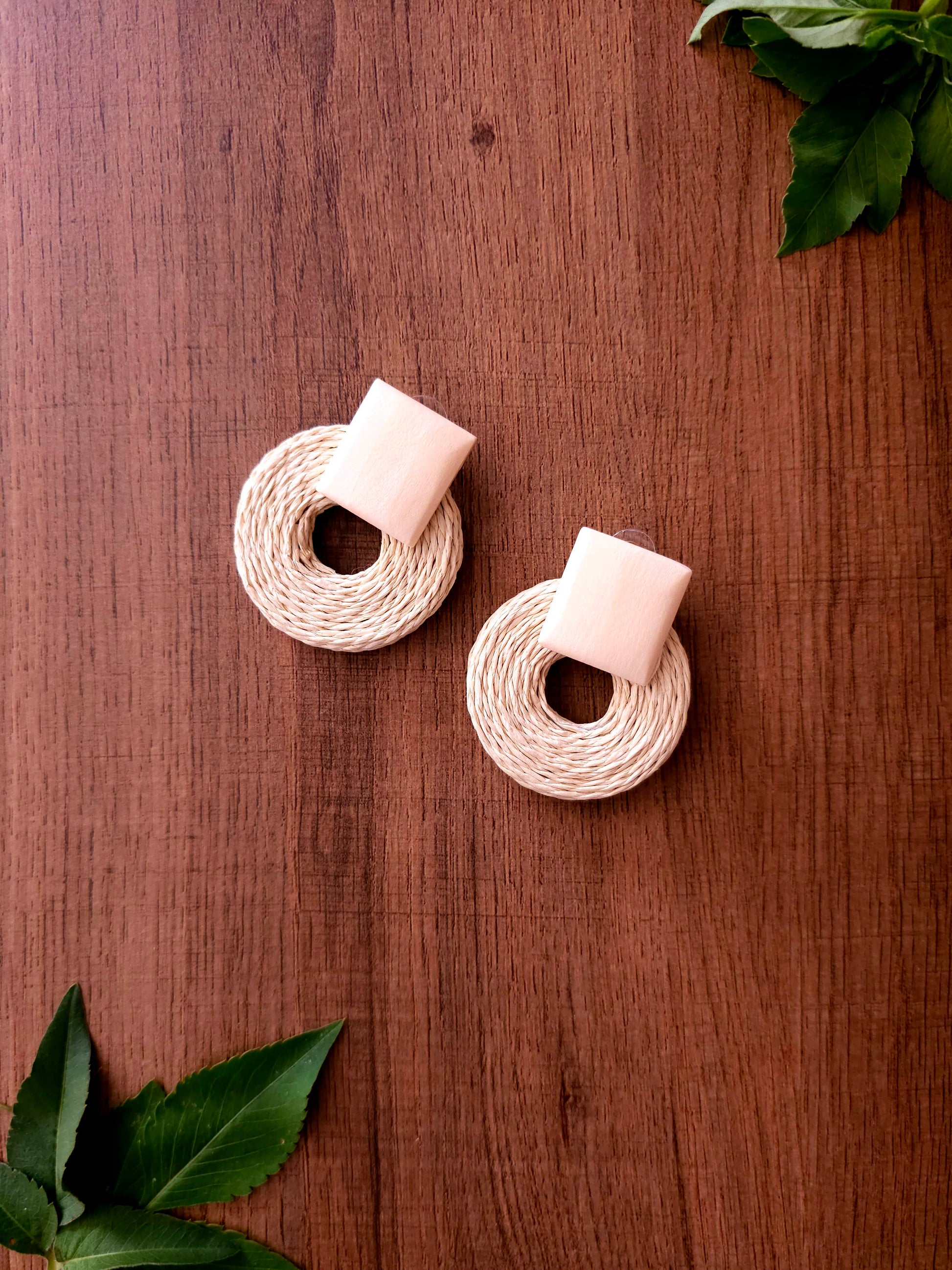 Rustic Harmony Earrings with Natural Fiber and Wooden Accent