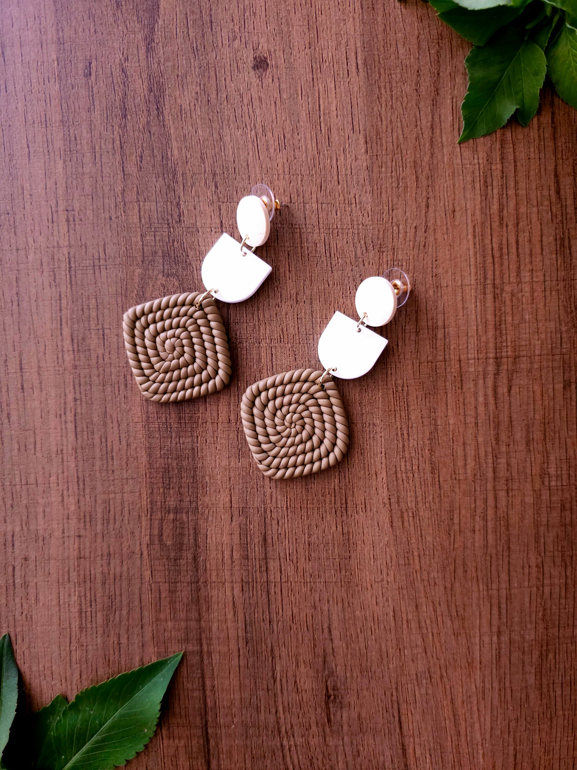 Natural Whirl Earrings with Coiled Rope Design