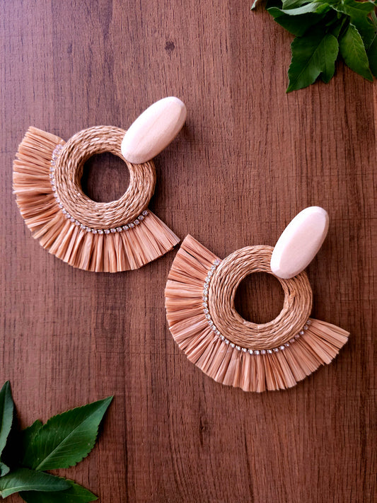 Savanna Spirit Earrings with Woven Design and Fringed Fibers