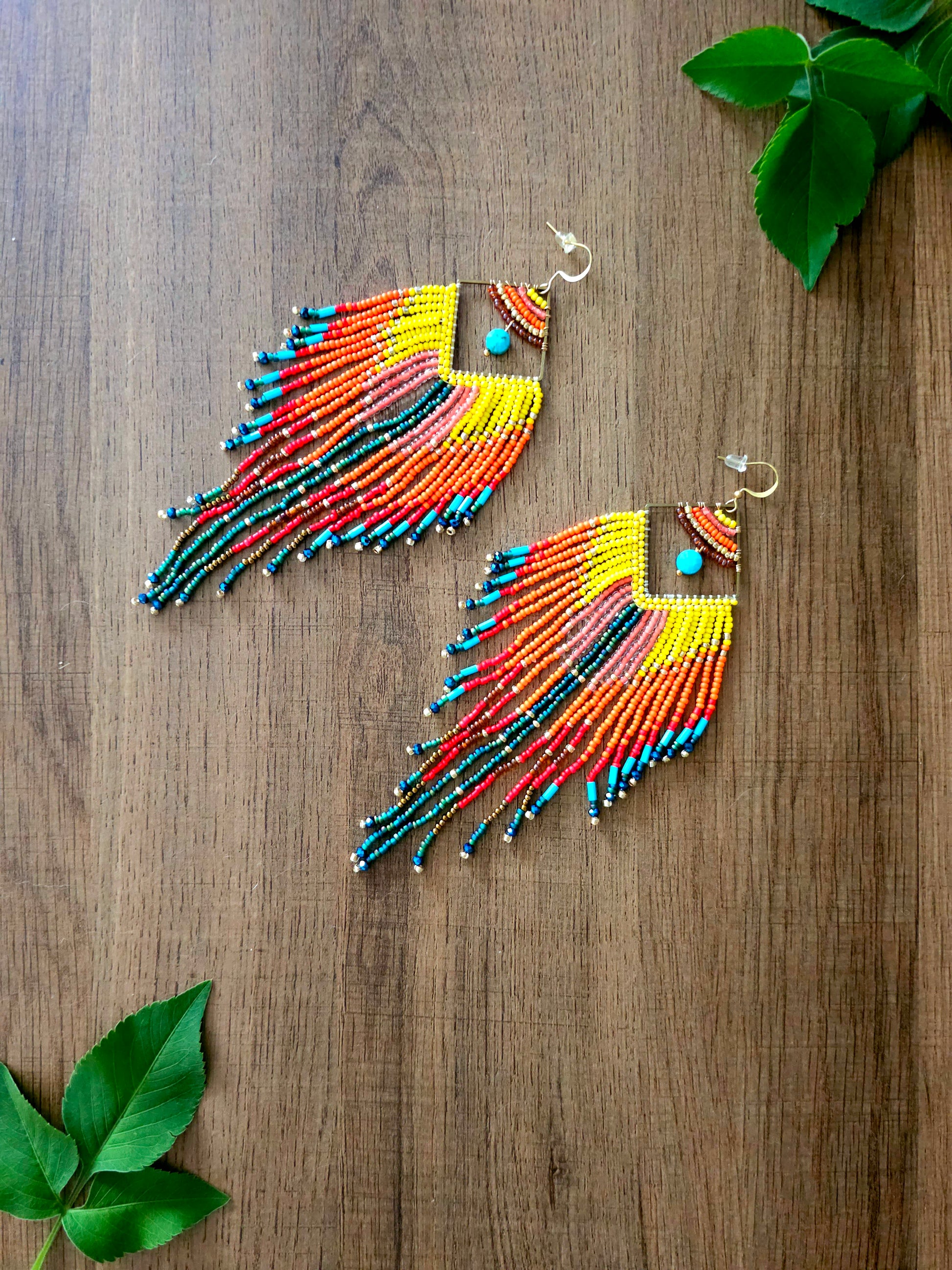 Sunset Cascade Earrings with Colorful Beads and Fringe