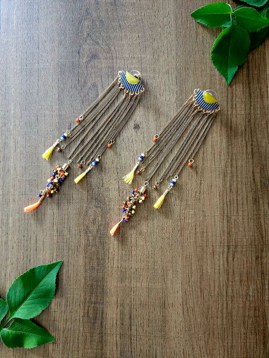 Handmade Golden Tides Earrings with Beads and Chain Tassels