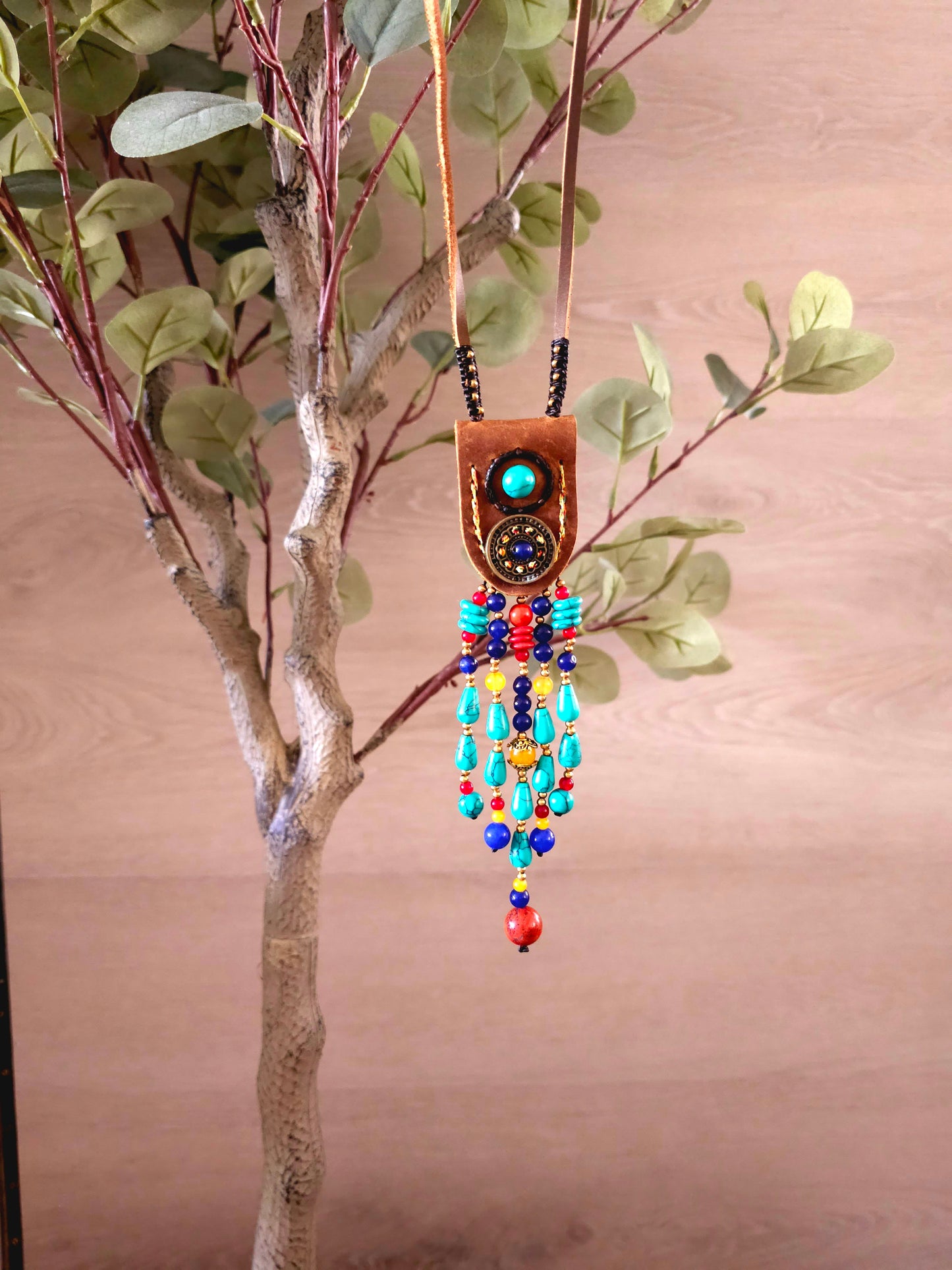 Mystic Nomad Necklace with Turquoise Leather and Beads