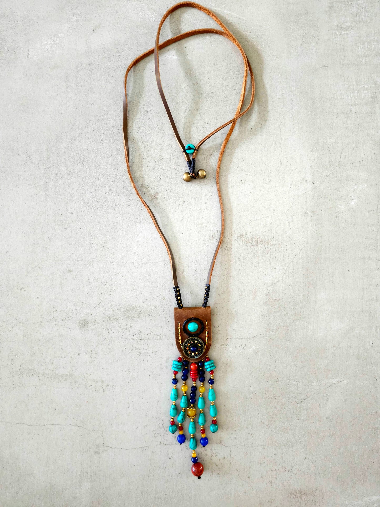 Mystic Nomad Necklace with Turquoise Leather and Beads