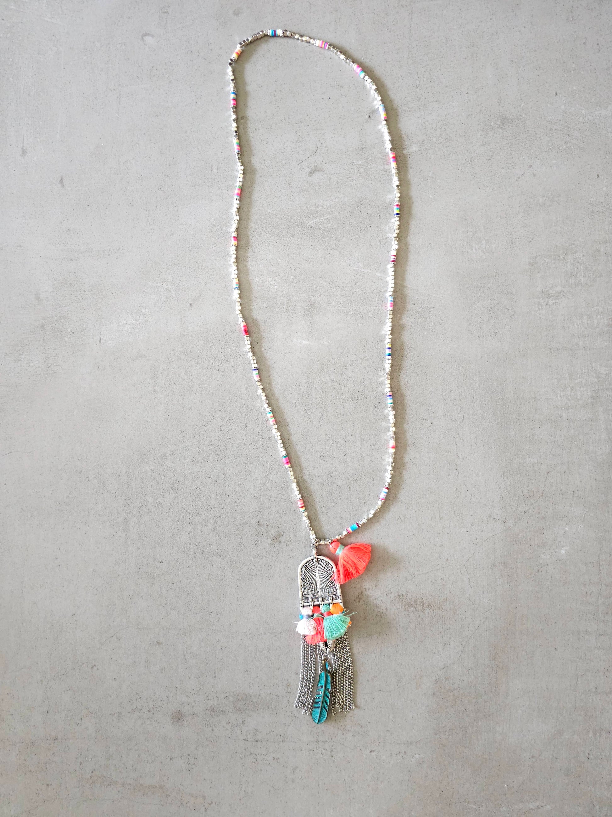 Tropical Dusk Necklace with Colorful Beads and Tassels