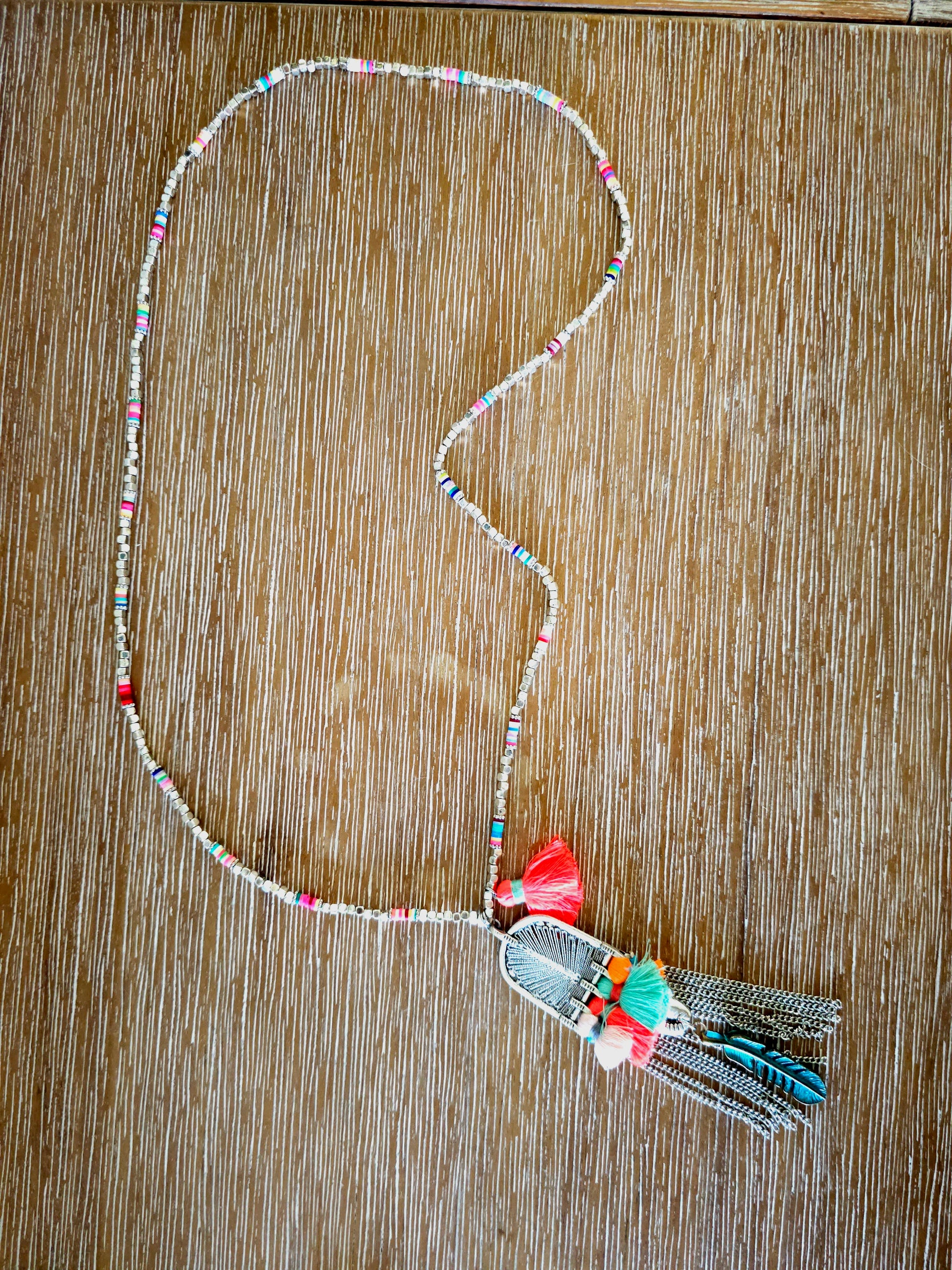 Tropical Dusk Necklace with Colorful Beads and Tassels