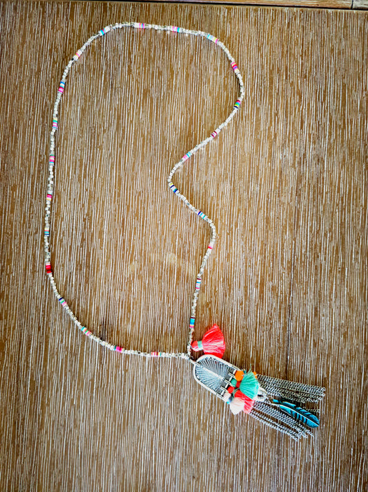 Tropical Dusk Necklace with Colorful Beads and Tassels