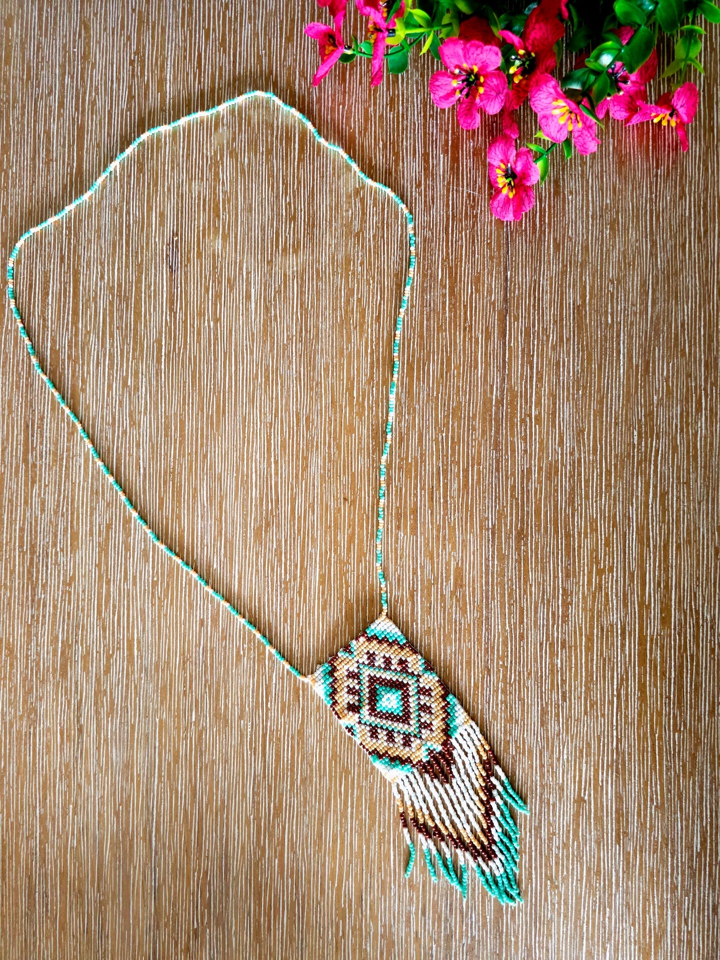 Desert Dawn Necklace with Earthy Beadwork and Fringe Details