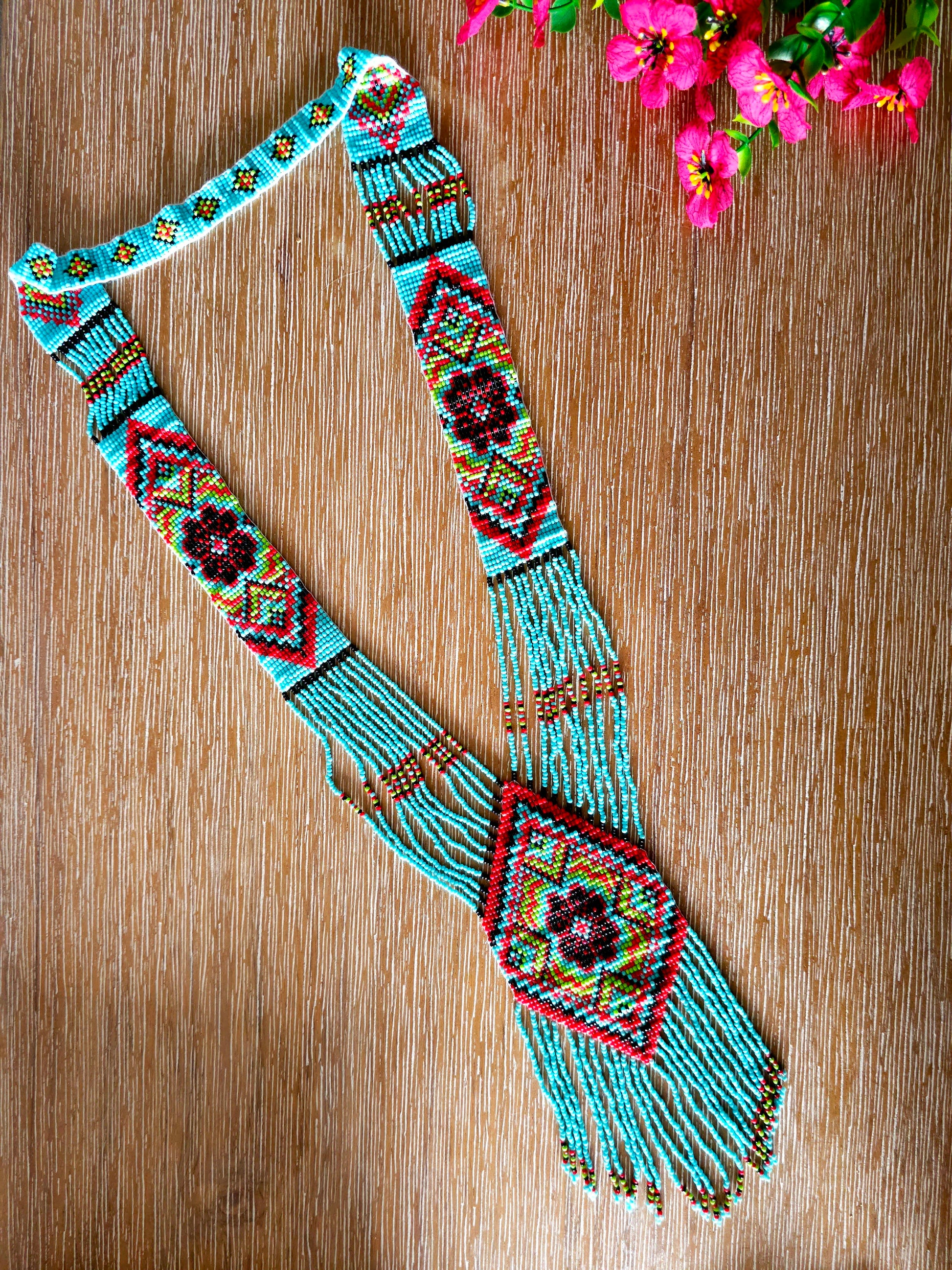 Ocean Blossom Necklace with Floral and Geometric Patterns