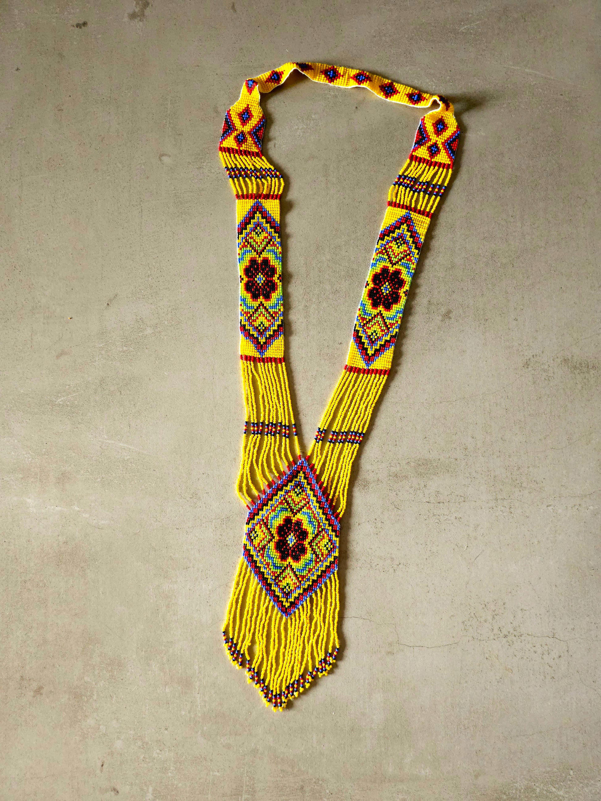 Sunburst Bloom Necklace with Floral and Geometric Patterns