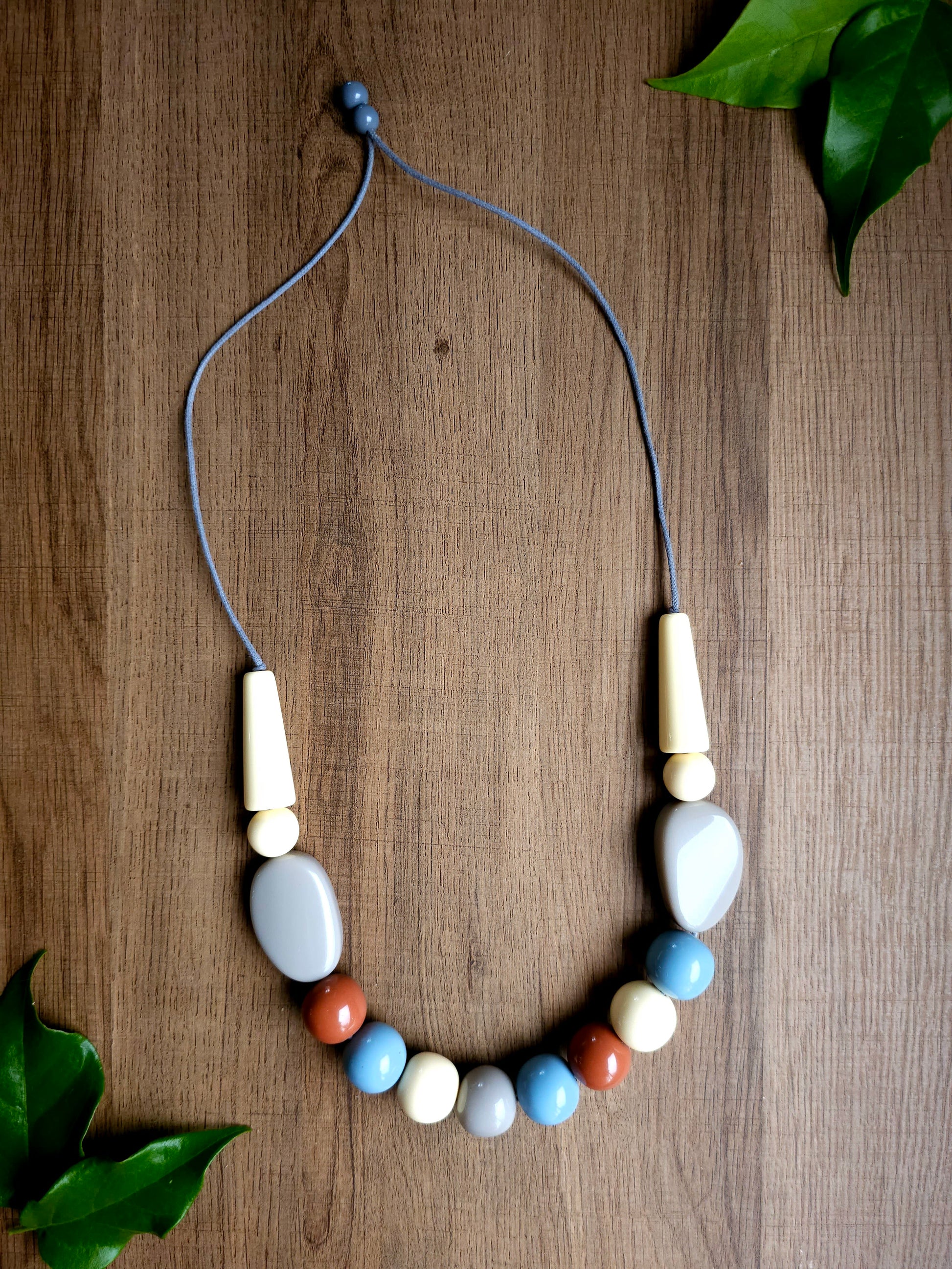 Sandstone Necklace with Resin Beads and Adjustable Cord