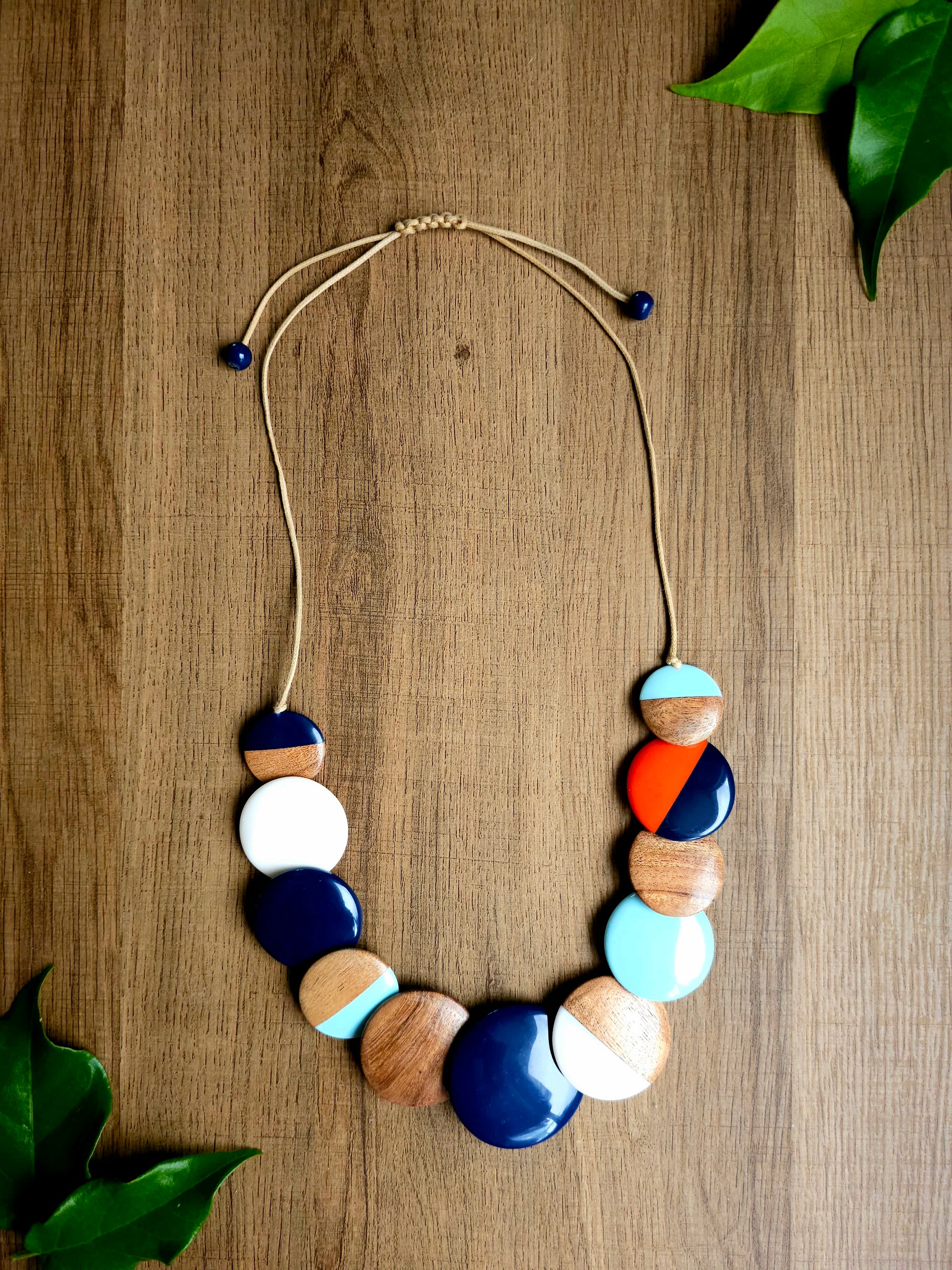 Oceana Necklace with Wood and Resin Discs in Vibrant Colors