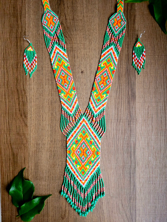 Tropical Garden Set with Beaded Necklace and Earrings