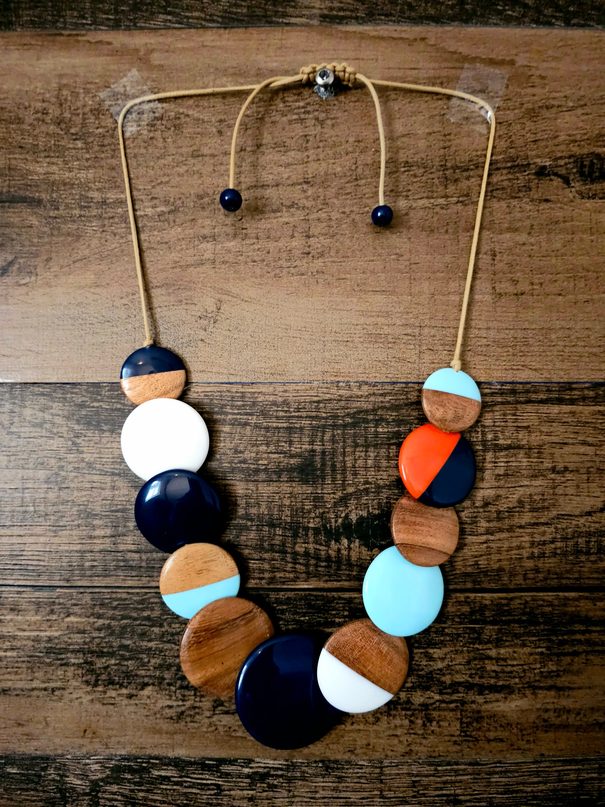 Oceana Necklace with Wood and Resin Discs in Vibrant Colors