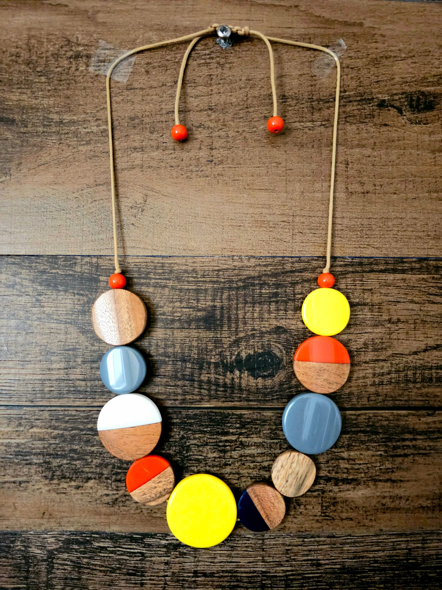 Solara Necklace with Wood and Colorful Resin Discs