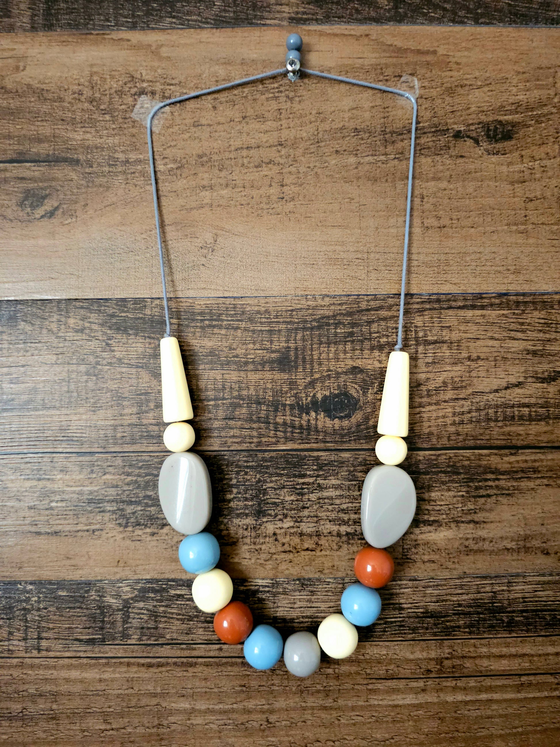 Sandstone Necklace with Resin Beads and Adjustable Cord