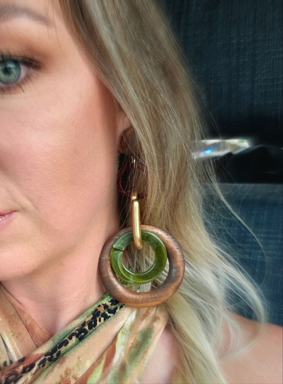 Woodland Earrings with Olive-Green Resin and Wood Elements