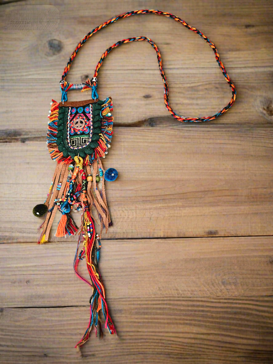 Bohemian Tribal Statement Necklace with Colorful Beads