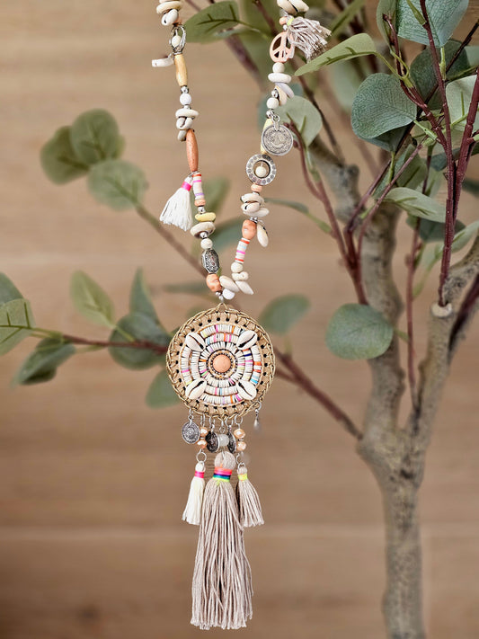 Boho Maxi Free Spirit Necklace with Cowrie Shells and Tassels