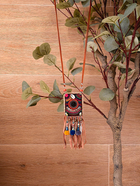 Bohemian necklace with fringe and peace symbol