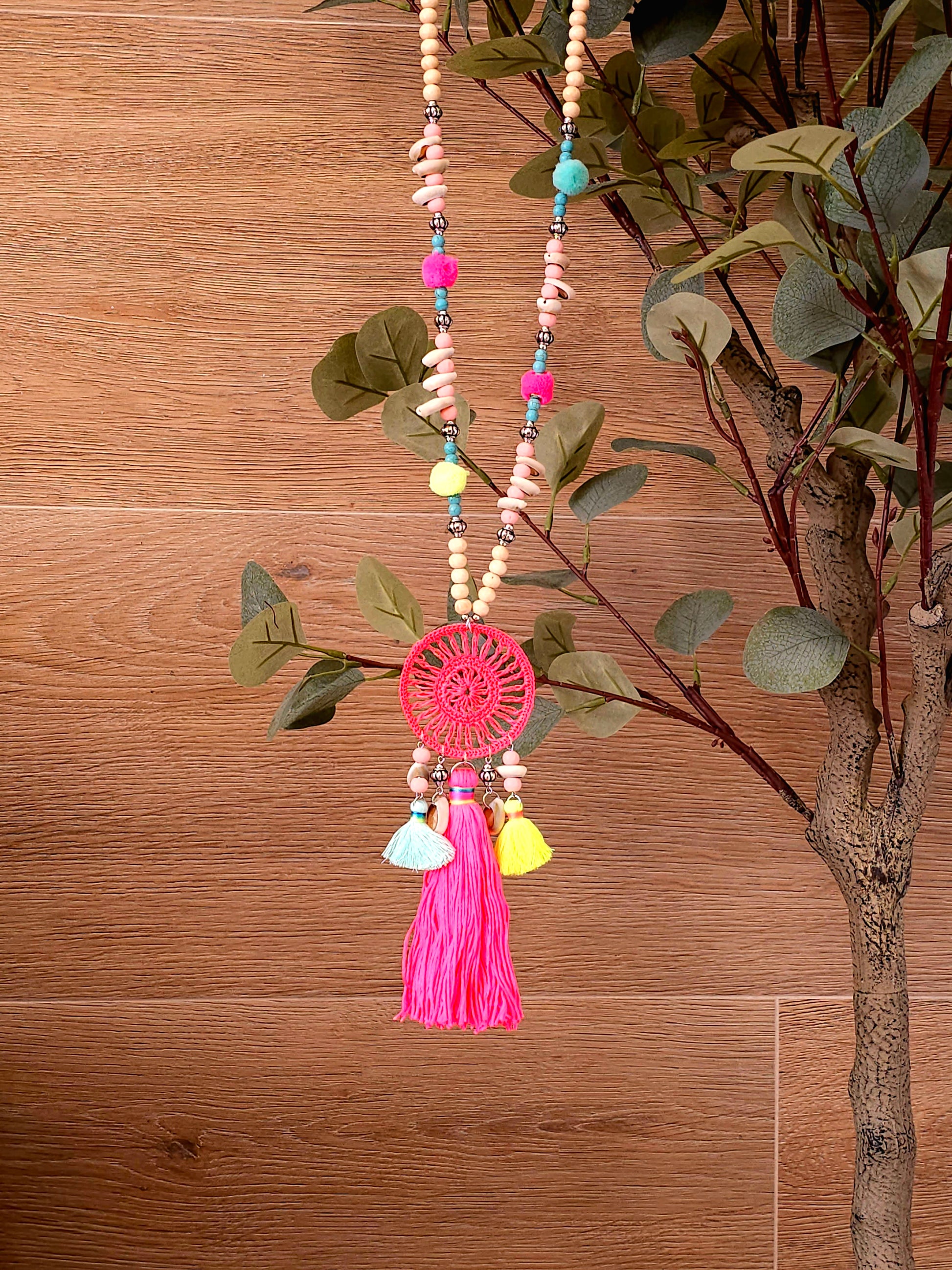 Bohemian Mandala Neon Necklace with Colorful Beads