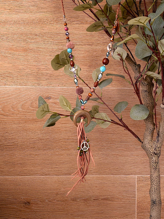 Bohemian Moon and Peace Necklace with Beads and Charms