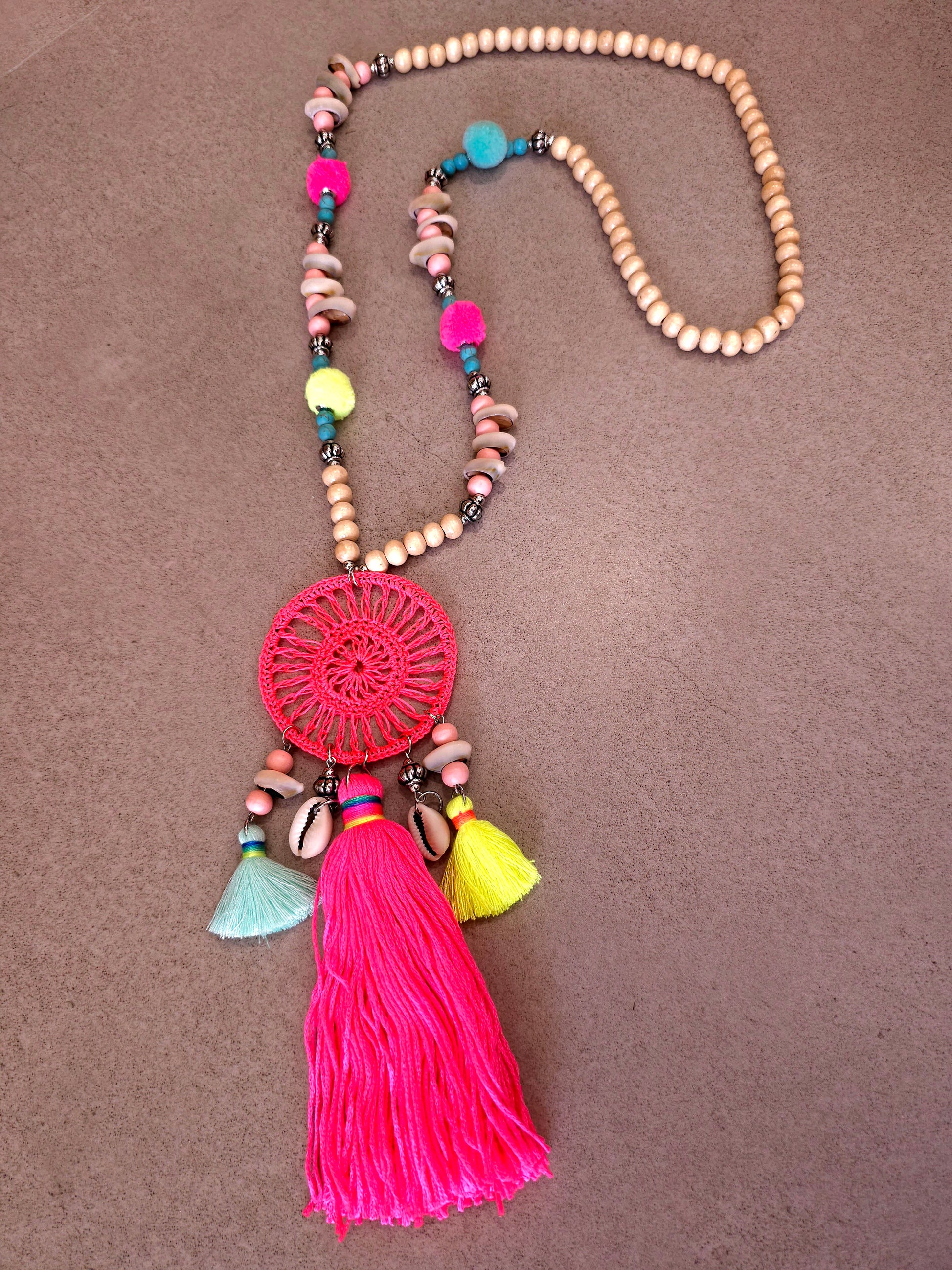 Bohemian Mandala Neon Necklace with Colorful Beads