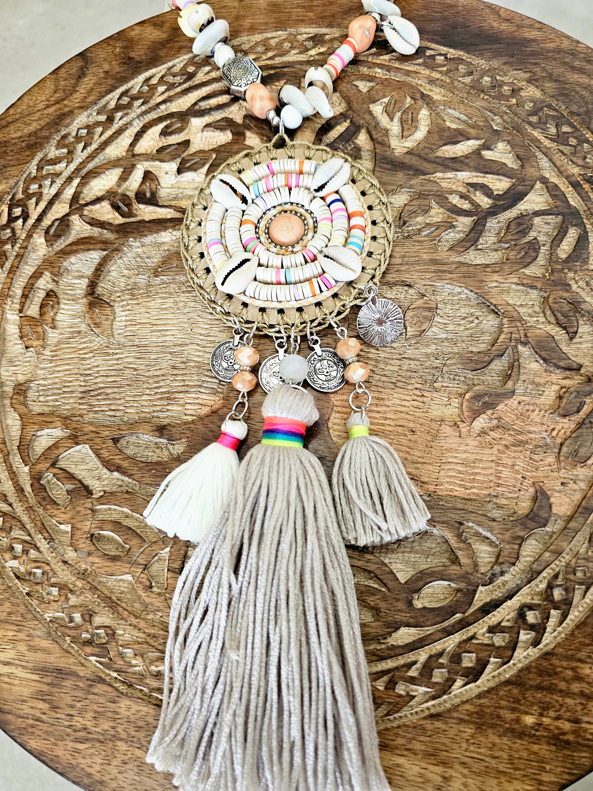 Boho Maxi Free Spirit Necklace with Cowrie Shells and Tassels