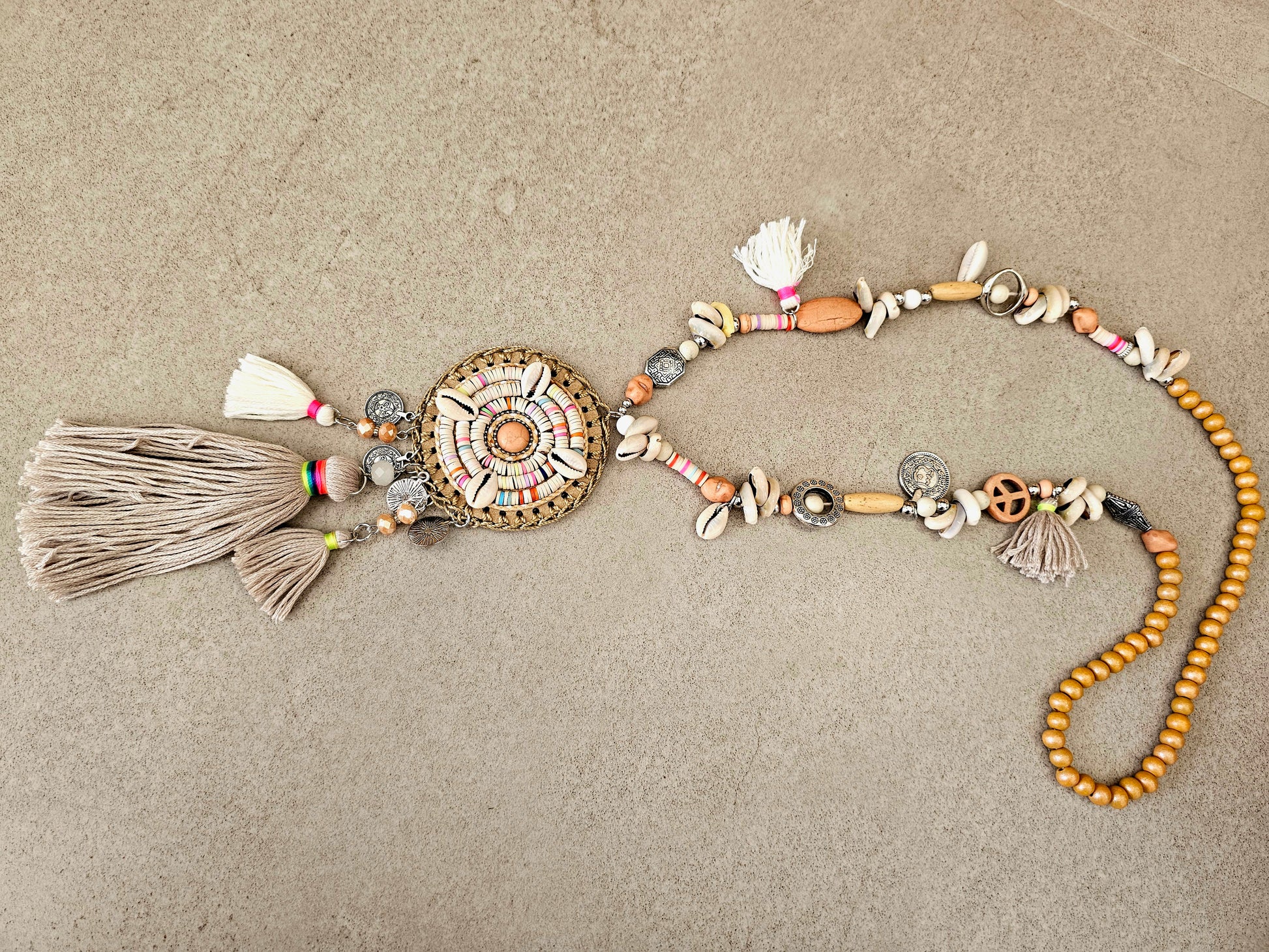 Boho Maxi Free Spirit Necklace with Cowrie Shells and Tassels