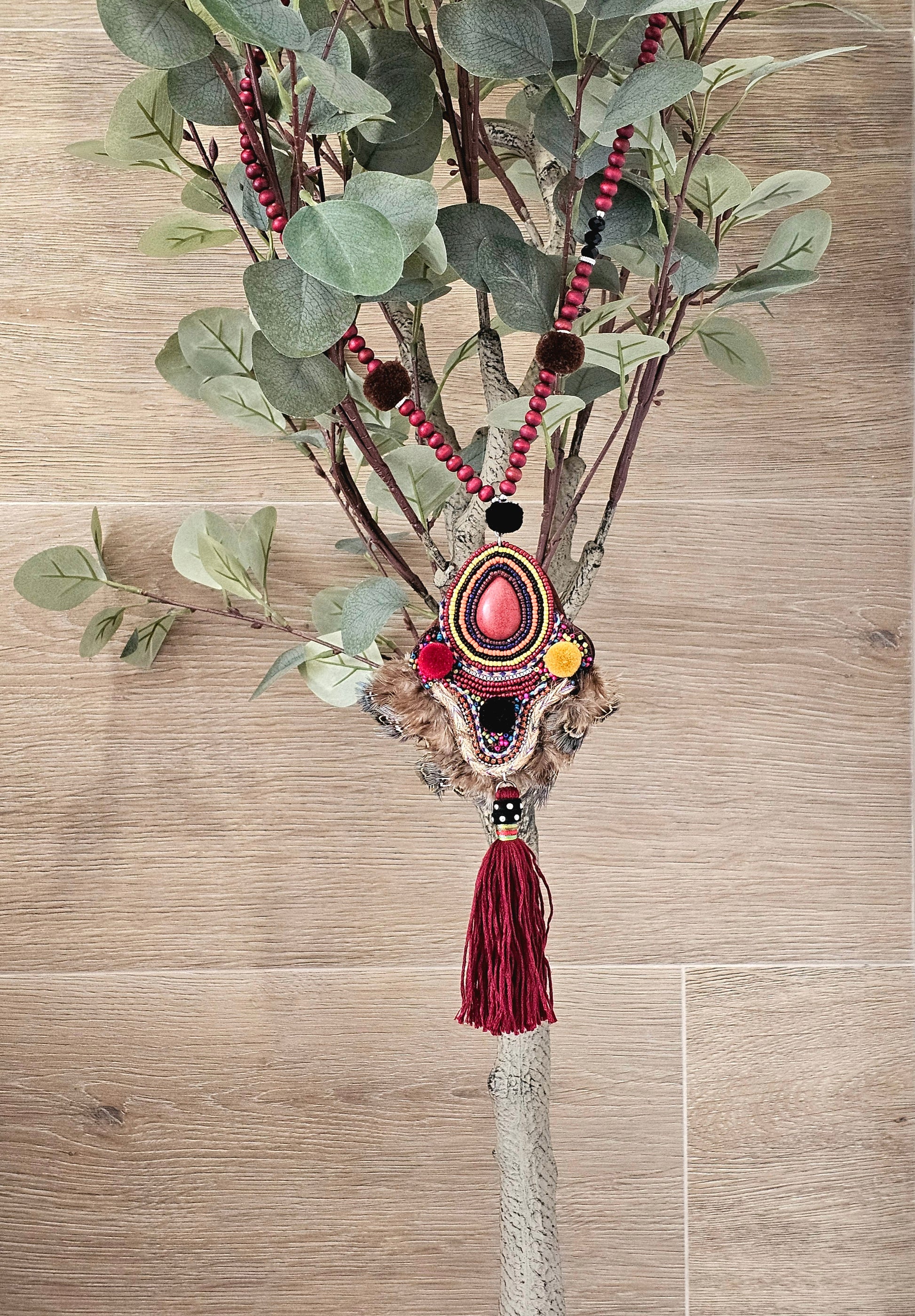 Bohemian Radiant Red Necklace with Tassel and Red Stone