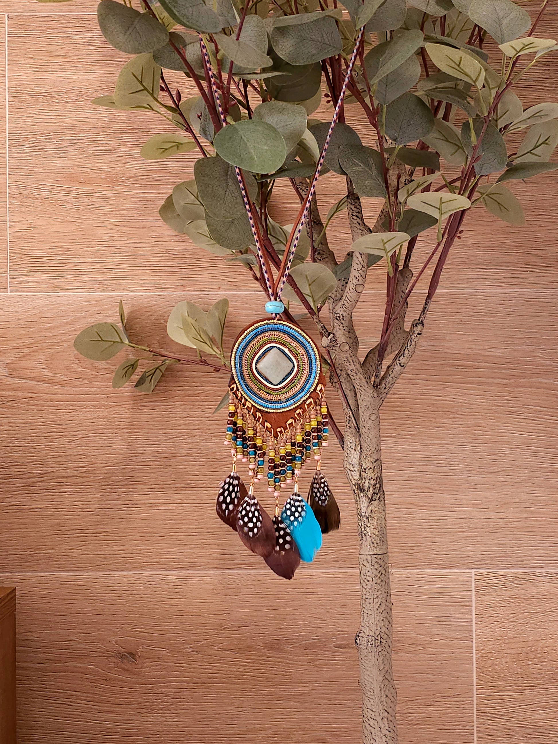 Bohemian Stunning Necklace with Turquoise and Feathers