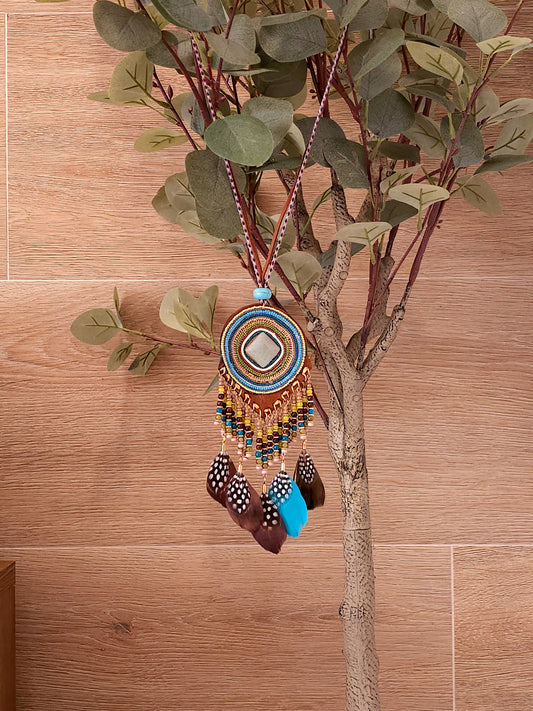 Bohemian Stunning Necklace with Turquoise and Feathers