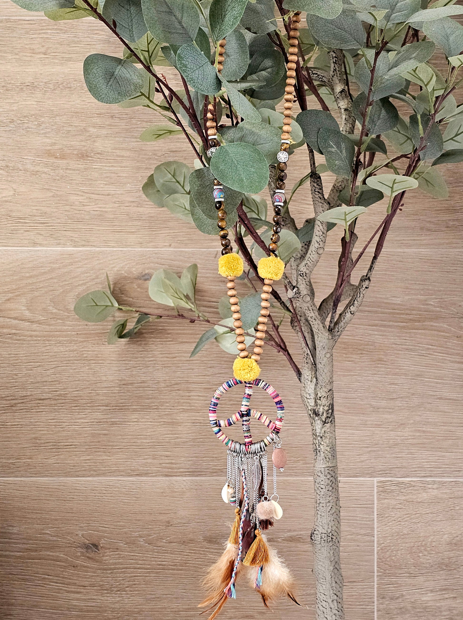 Bohemian Love and Peace Necklace with Multicolored Charms