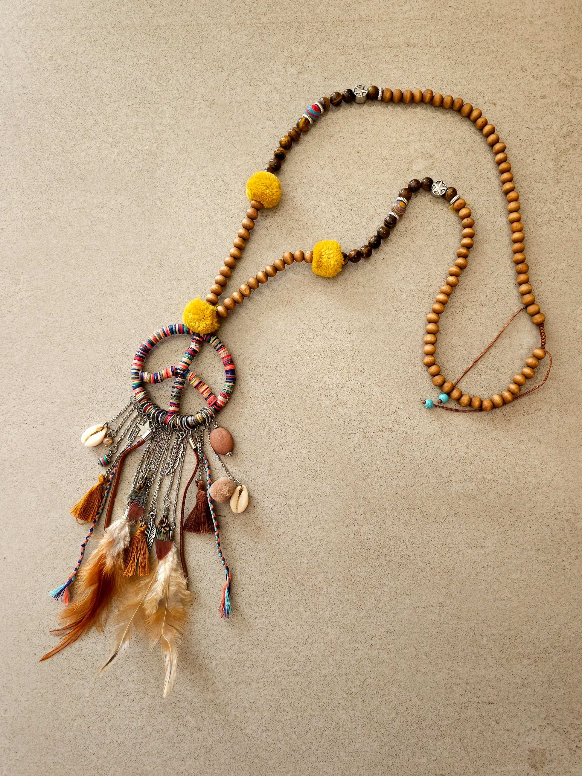 Bohemian Love and Peace Necklace with Multicolored Charms
