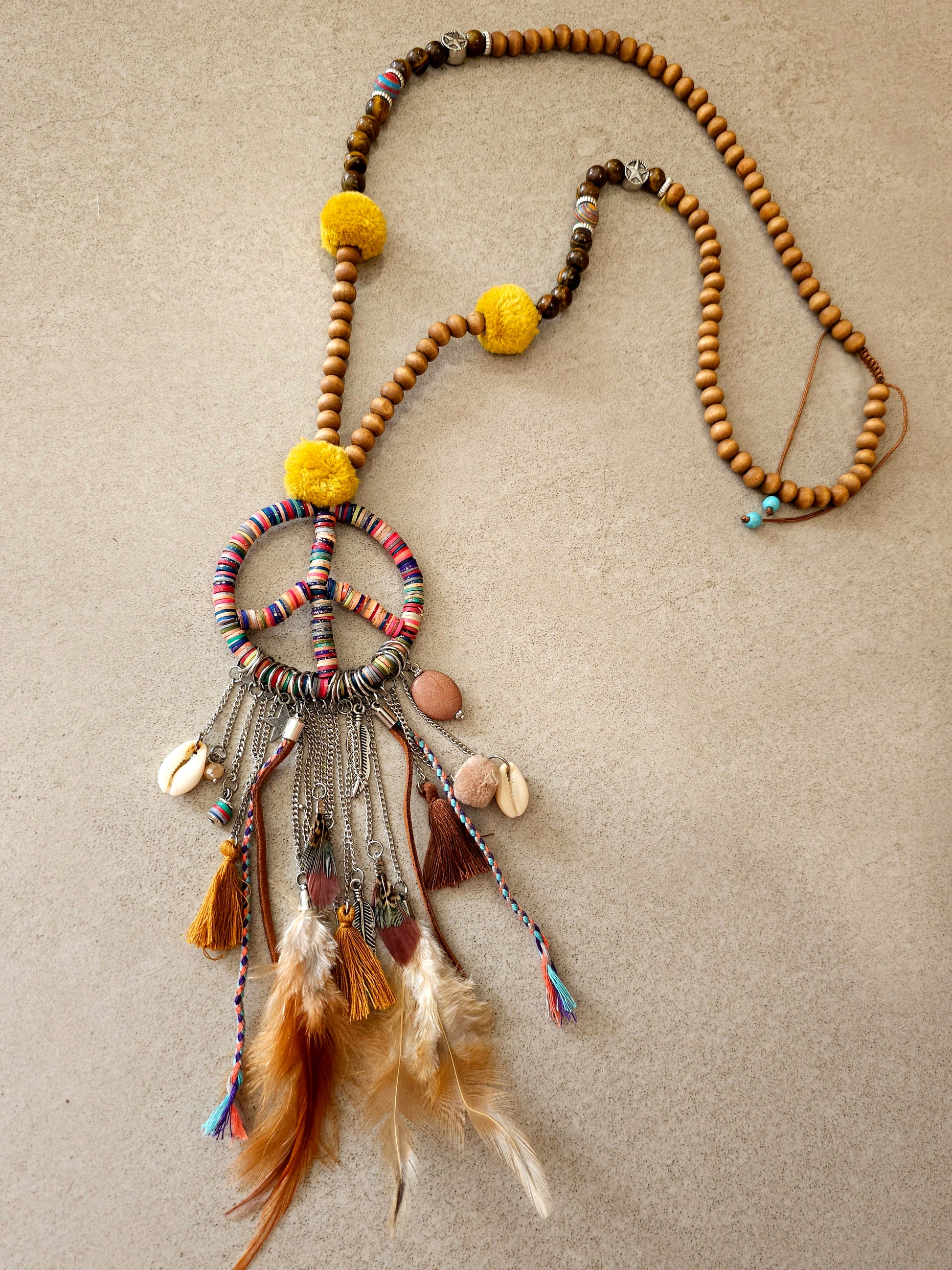 Bohemian Love and Peace Necklace with Multicolored Charms