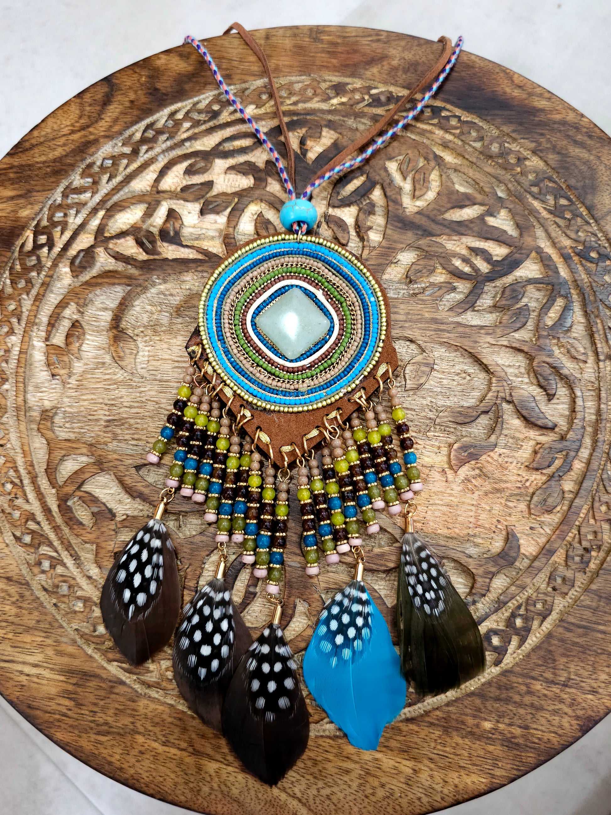Bohemian Stunning Necklace with Turquoise and Feathers