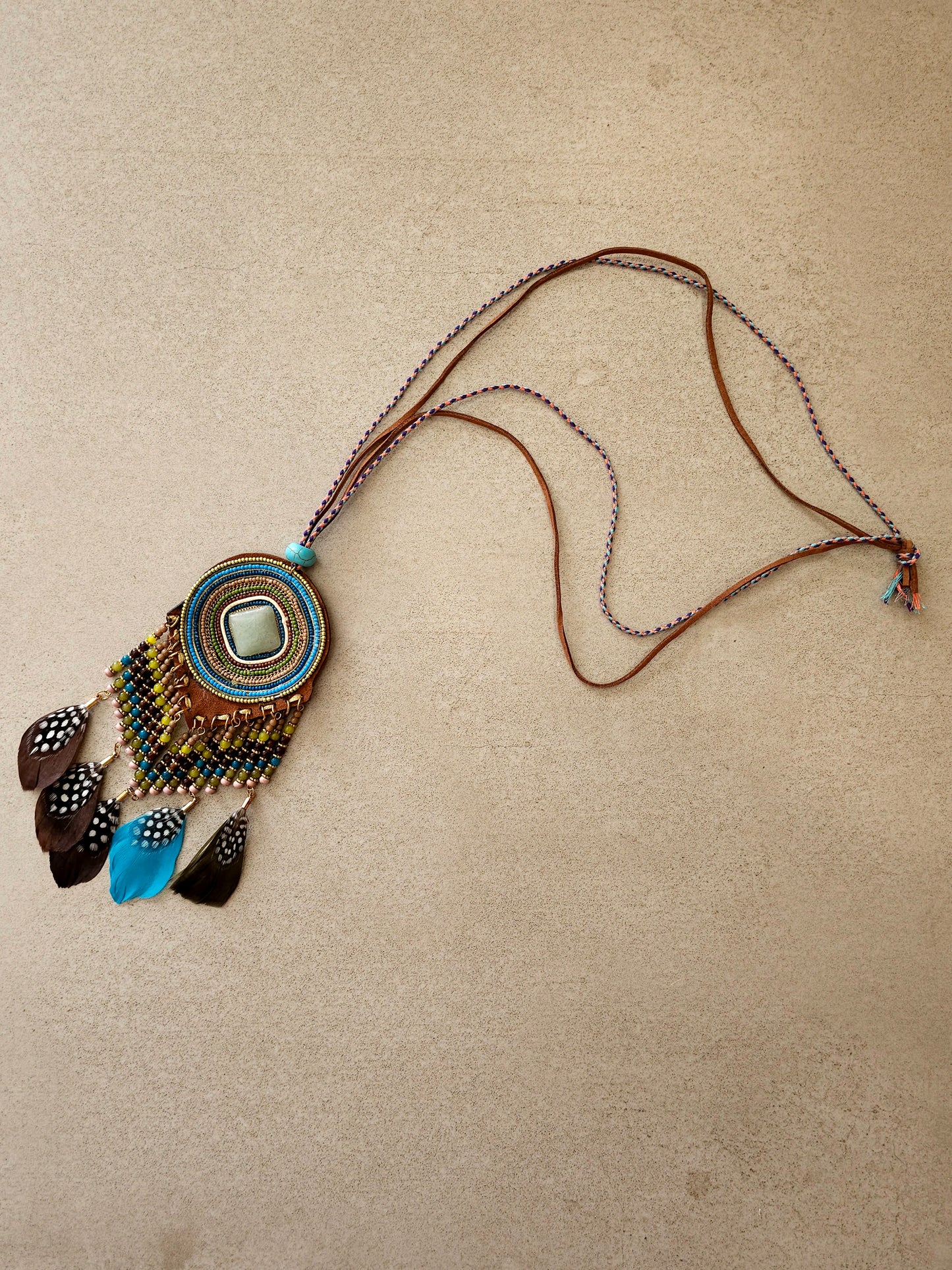 Bohemian Stunning Necklace with Turquoise and Feathers