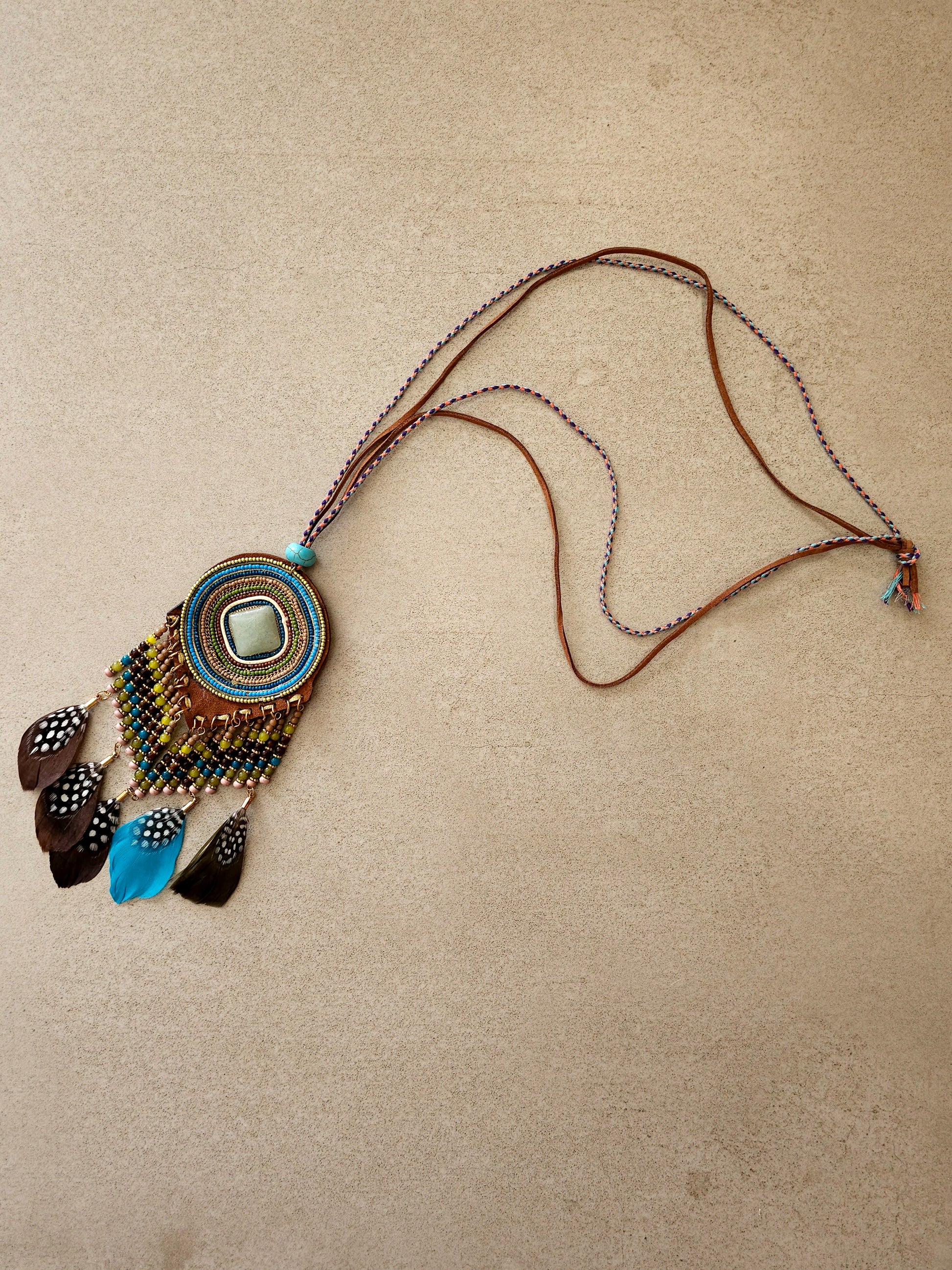 Bohemian Stunning Necklace with Turquoise and Feathers