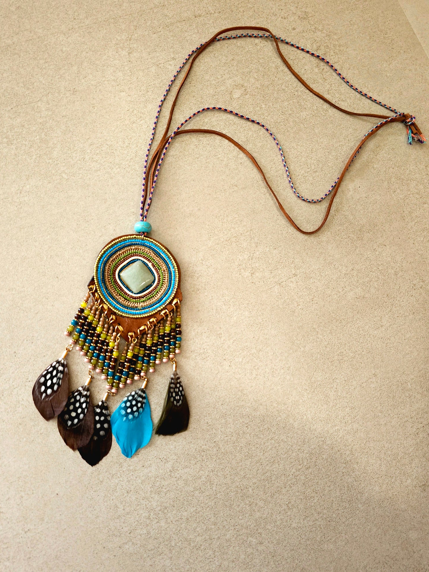 Bohemian Stunning Necklace with Turquoise and Feathers