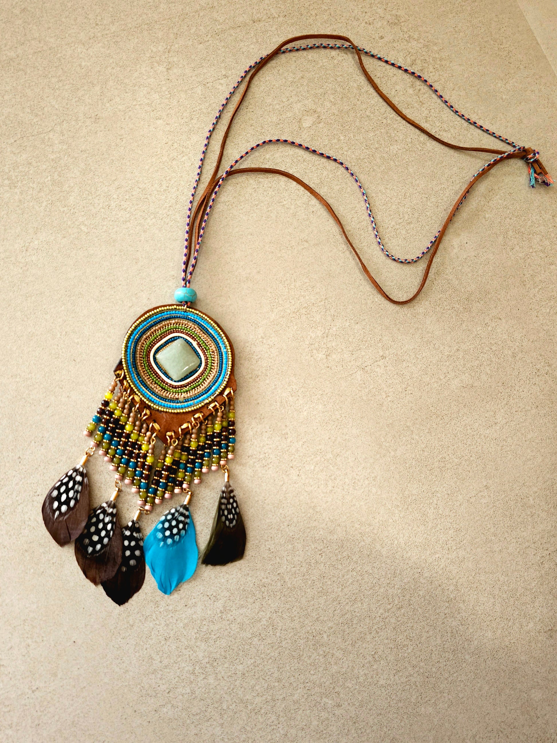 Bohemian Stunning Necklace with Turquoise and Feathers