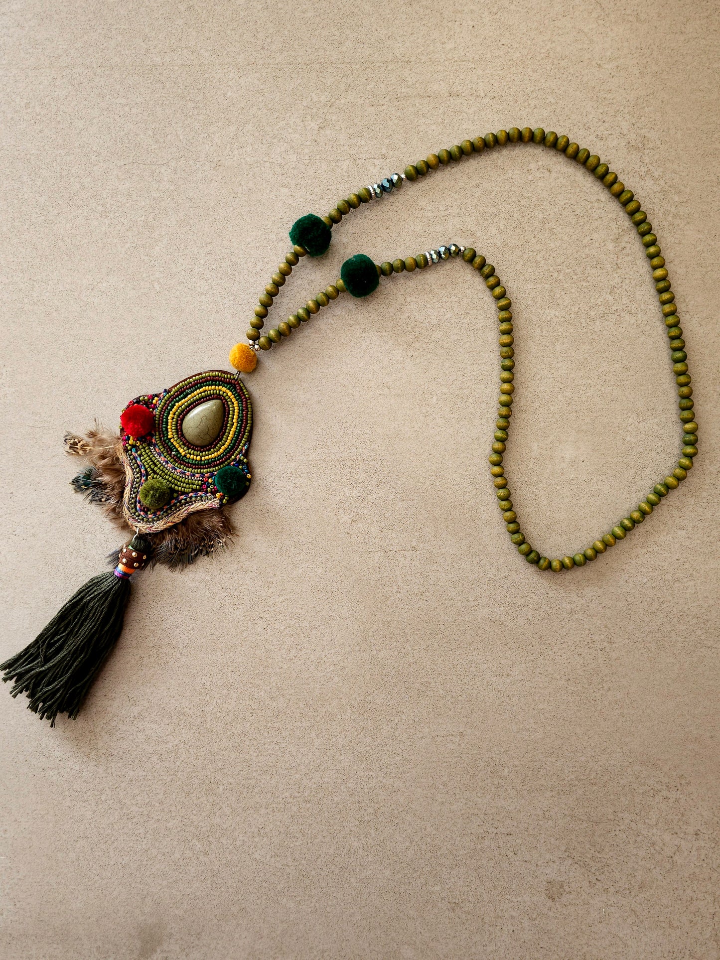 Bohemian Spirit Green Necklace with Teardrop Pendant