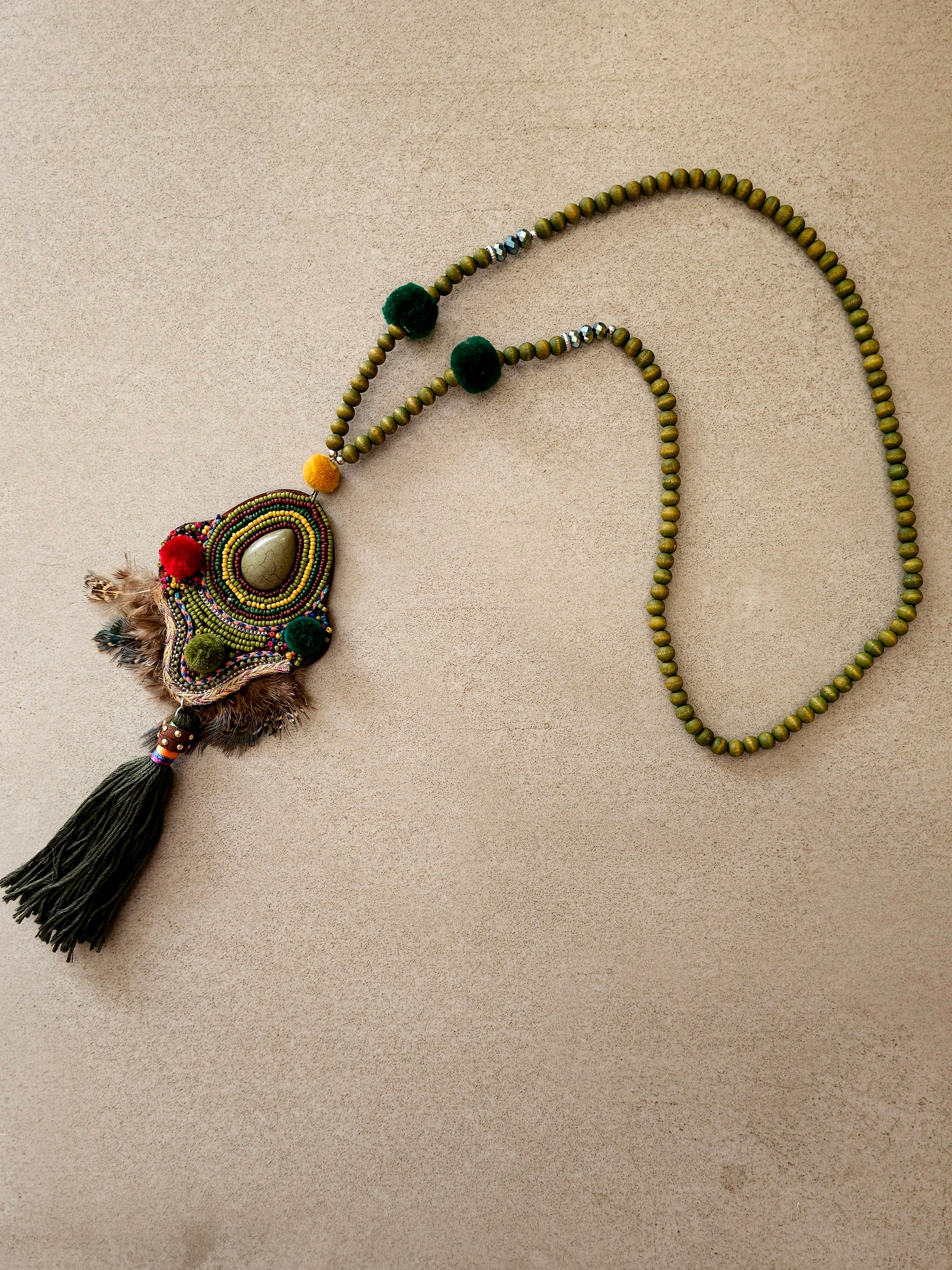 Bohemian Spirit Green Necklace with Teardrop Pendant