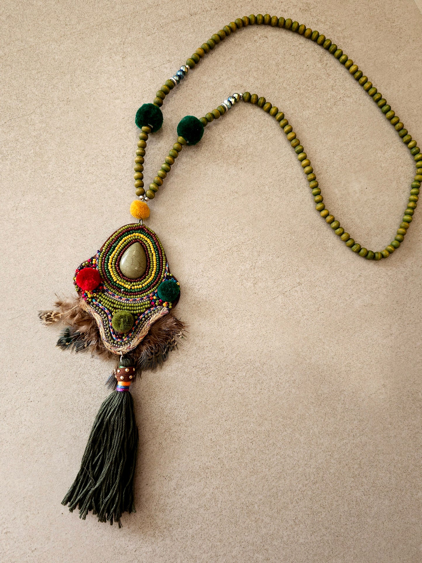 Bohemian Spirit Green Necklace with Teardrop Pendant