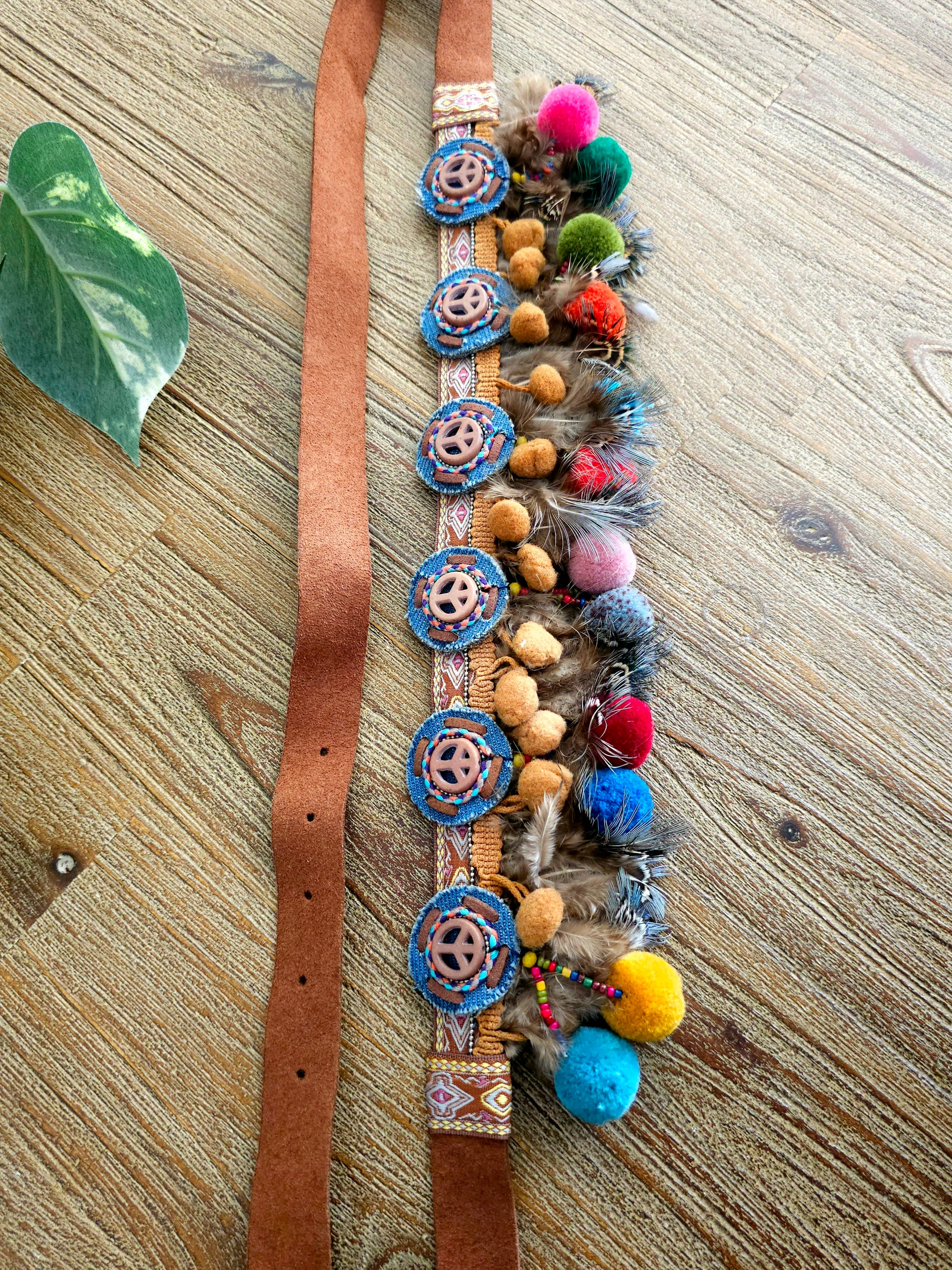 Bohemian Pom-pom Belt with Colorful Leather Strap