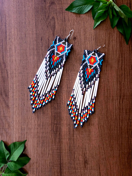 Mystic Fire Earrings with Colorful Beads and Fringe