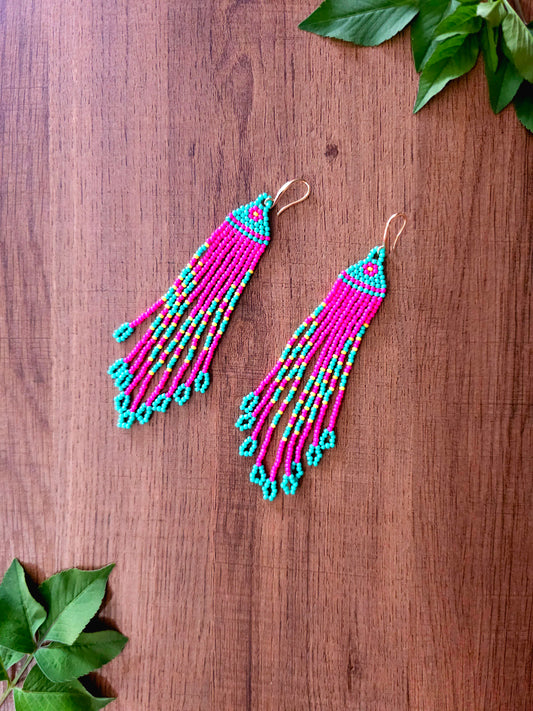 Neon Dream Earrings with Pink and Turquoise Beads