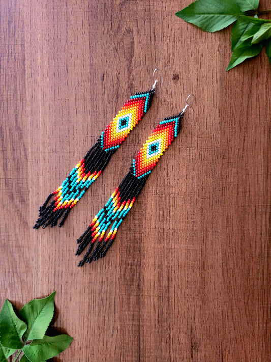 Sunset Earrings with Colorful Cascading Fringe Design